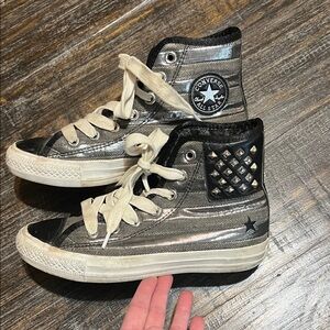 Converse Kids High-Top Sneakers - Metallic Silver and Black